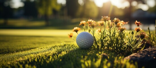 Close-up golf ball on tee - obrazy, fototapety, plakaty