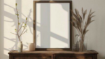 High quality wall art frame mockup. Simple home interior design. Closeup. 3d rendering