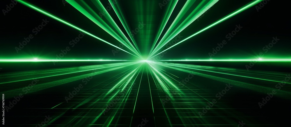 Poster a green laser beam is illuminating the darkness as part of an event utilizing visual effect lighting