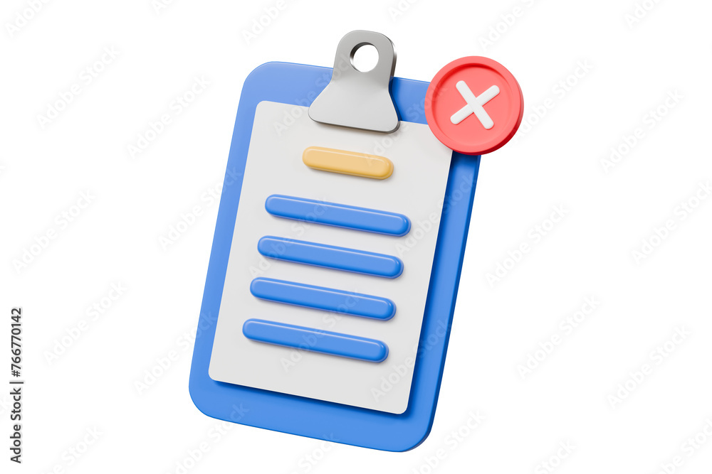 Fototapete 3d blue clipboard with paper notes with cross marks. wrong choice. cancel, error, stop, disapprove i