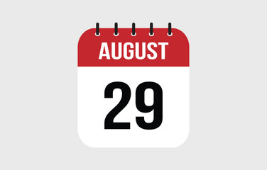 29 August Calendar. August Calendar Vector Illustration.