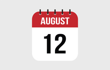 12 August Calendar. August Calendar Vector Illustration.