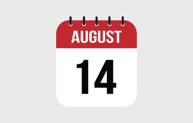 14 August Calendar. August Calendar Vector Illustration.