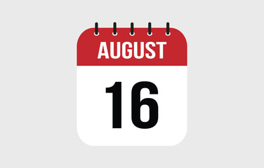 16 August Calendar. August Calendar Vector Illustration.