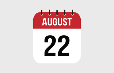 22 August Calendar. August Calendar Vector Illustration.