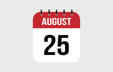 25 August Calendar. August Calendar Vector Illustration.