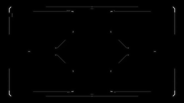 Futuristic glitchy HUD aim. Cyberpunk style distorted HUD screen. Tech user interface hologram glitch screen for game, movie, sci-fi, drone footage, VR. Overlay template. Cyberpunk, tech concept.