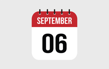 6 September Calendar. September Calendar Vector Illustration.