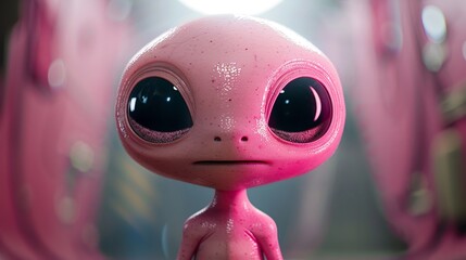 Adorably illustrated pink alien, perfect sidekick character, super cute and friendly - obrazy, fototapety, plakaty