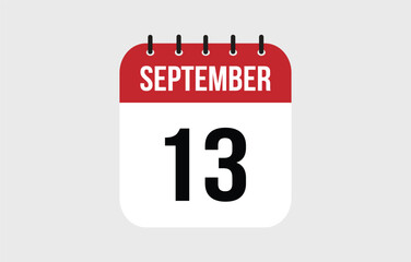 13 September Calendar. September Calendar Vector Illustration.