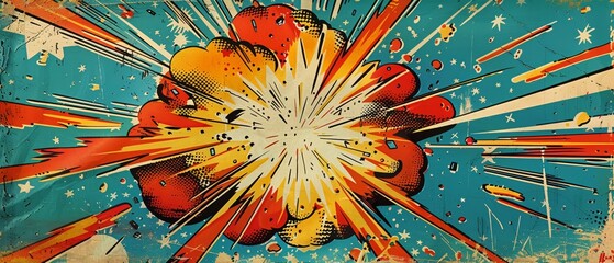 Classic 1950s comic art, stars and explosions, with bold exclamation marks, nostalgic page - obrazy, fototapety, plakaty