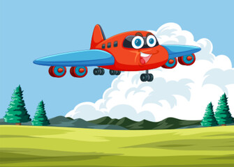 Colorful animated plane flying in a clear sky