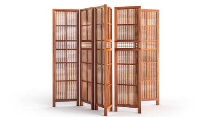 Wooden folding screens room divider isolated on white background.