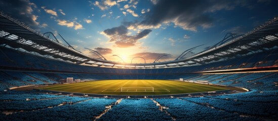 football stadium at sunset - obrazy, fototapety, plakaty