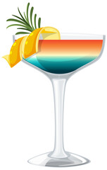 Colorful tropical drink with fruit garnish illustration