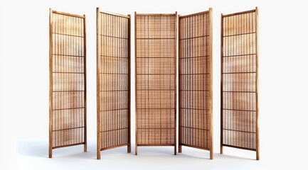 Wooden folding screens room divider isolated on white background.