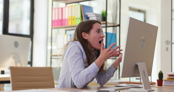 Emotional woman expresses shock and anger of losing data