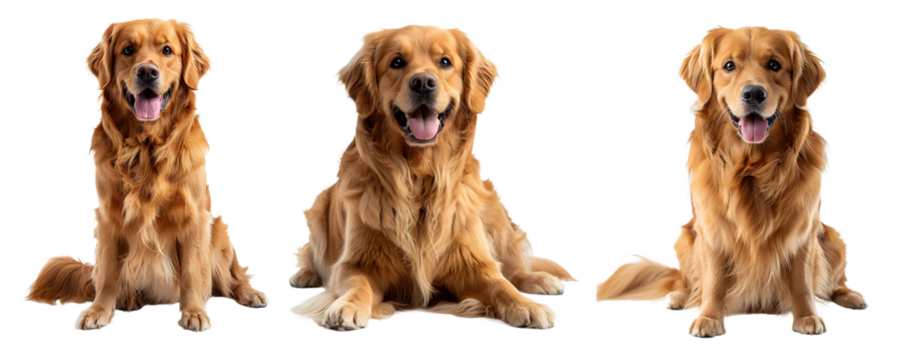 smiling golden retriever isolated on a transparent PNG background, white background , Generative Ai