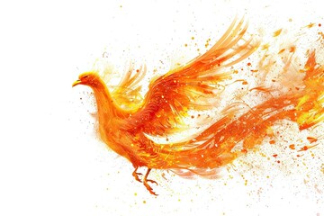 a phoenix flying with splash of fire isolated on white background