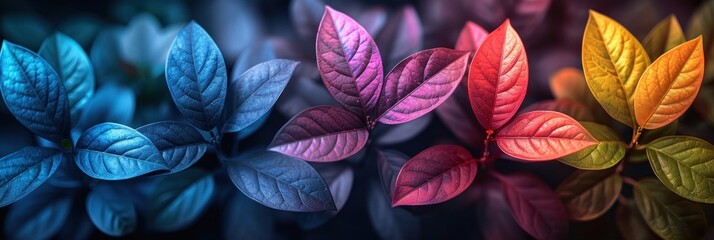 Colorful leaves clustered together against a black backdrop - Powered by Adobe