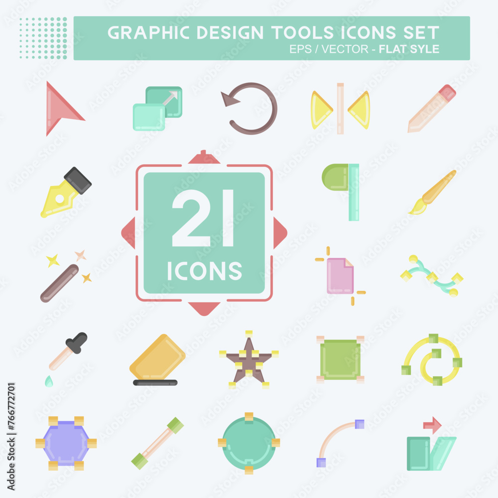 Poster Icon Set Graphic Design Tools. related to Graphic Design Tools symbol. flat style. simple design editable. simple illustration