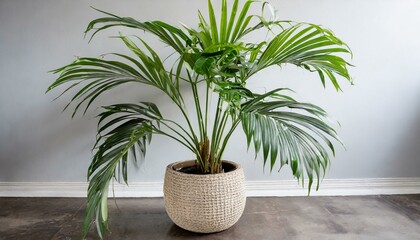 Modern potted big plant, Areca Dypsis Lutescens potted plant shot in studio with white background