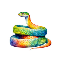 Fototapeta premium watercolor illustration of snake, green, colorful, wild animal, reptile, vector clipart, for journal, presentation, scrapbook, cutout on white background