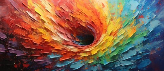 A closeup of a vibrant painting featuring a central hole, capturing the beauty of the plant petals...