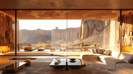 Modern Desert Home Interior with Panoramic View