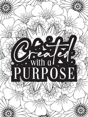 Christian Quotes Flower Coloring Page Beautiful black and white illustration for adult coloring book