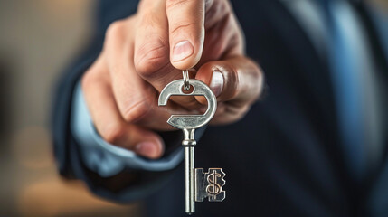 Business Success: Hand Holding Key with Dollar Sign Keychain