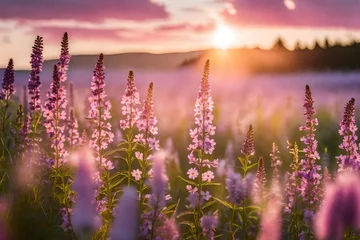 Wandcirkels plexiglas lavender field in the morning © Saqib