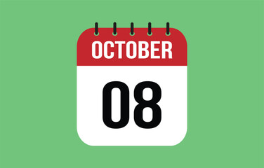 8 October Calendar. October Calendar Vector Illustration.