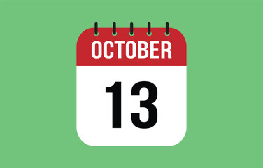 13 October Calendar. October Calendar Vector Illustration.