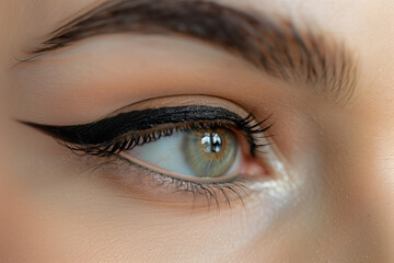 A woman's eye with a subtle and beautifully executed winged eyeliner