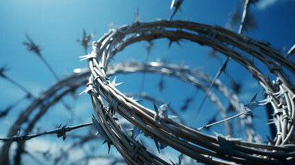 barbed rusty wire against the sky. freedom and slavery