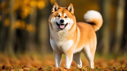 Naklejka na ściany i meble Akita Breed Dog in Natural Setting Exhibiting Its Grandeur and Exquisite Appearance