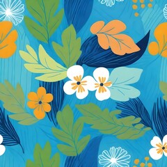 Fototapeta na wymiar orange blue leaves pattern blue background.