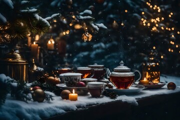 burning candles in the christmas tree - obrazy, fototapety, plakaty