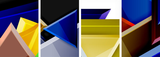 Glossy triangles geometric poster set for wallpaper, business card, cover, poster, banner, brochure, header, website