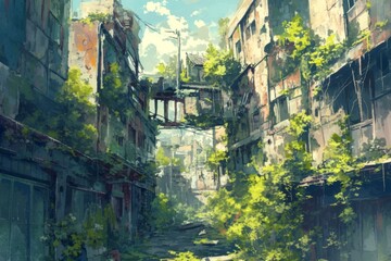 Abandoned city, anime wallpaper, background