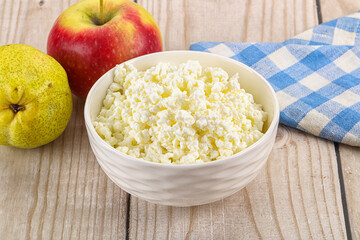 Organic cottage cheese in the bowl