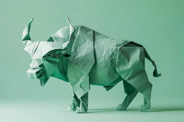 Foto op Canvas origami Buffalo on pastel green background © wanna