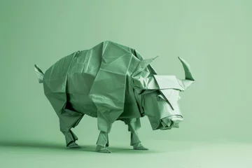 Outdoor kussens origami Buffalo on pastel green background © wanna