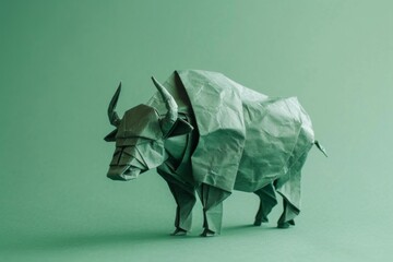 origami Buffalo on pastel green background