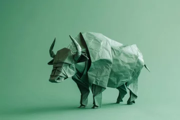 Photo sur Plexiglas Buffle origami Buffalo on pastel green background