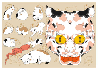 歌川芳藤　五十三次之内猫之怪　歌川国芳　猫飼好五十三疋のスタンプイメージイラスト