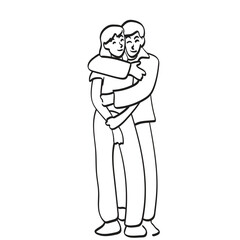 man hugging his girlfriend illustration vector hand drawn isolated on white background