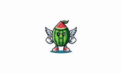 character water melon with wings vector mascot design