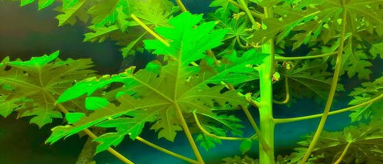 green leaf in the night beautiful seen of pappaya tree 